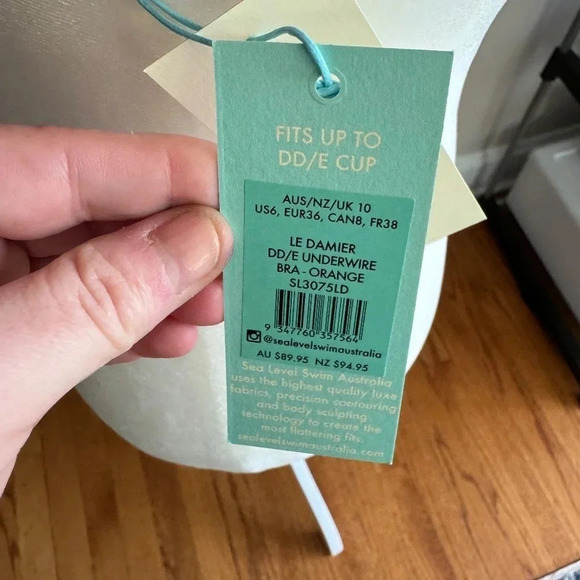 NWT Sea Level Swim Le Damier DD/E Underwire Bra - Orange Red Size US 6 - Picture 6 of 9